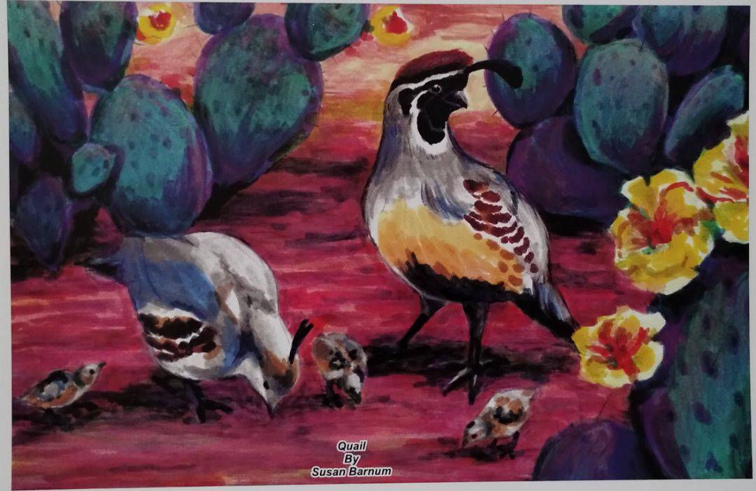 Original Art Print Family of Quail