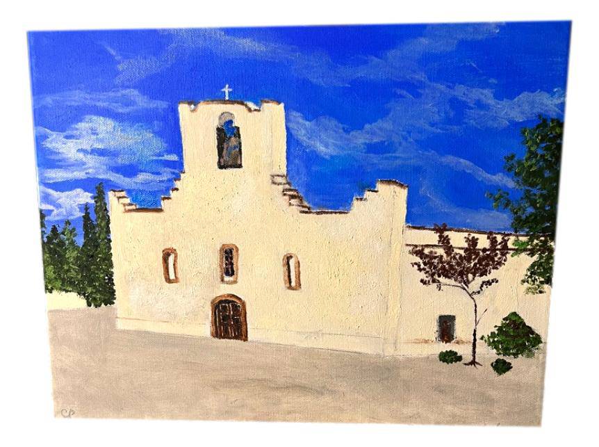 Original Art Socorro Mission – Oil Painting on Stretched Canvas with Wood Frame (11x14)