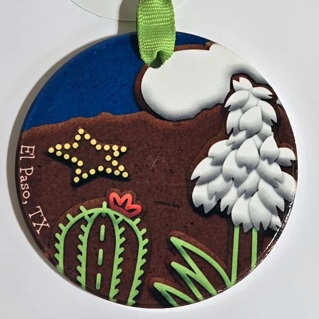 Colorful round ornament with high-color original art and vibrant ribbon design by Vanessa Clark, perfect for decorative accents.