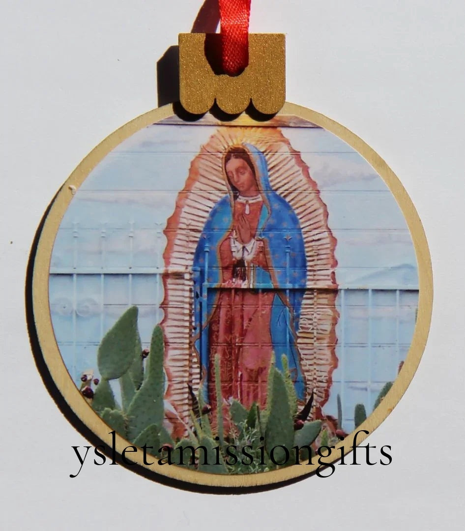 Ornament Virgin Cactus, Wood Round 3.77" X 4.29" - Ysleta Mission Gift Shop