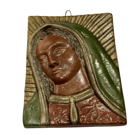 Our Lady of Guadalupe Barro Bust on Red Clay Tile Wall Art