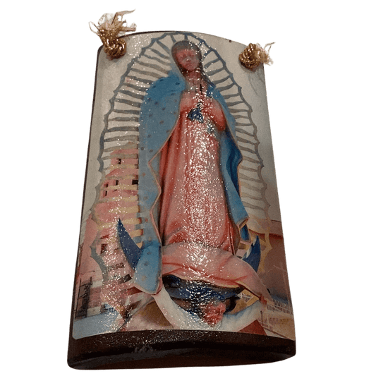 Our Lady of Guadalupe Blue Dress Spanish Style Clay Roof Tile Wall Art – 7.5x4.5 inches