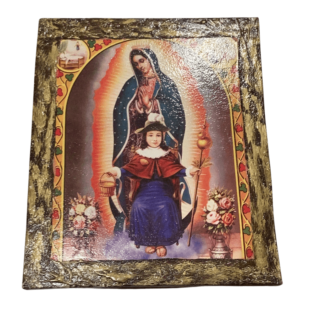 Our Lady of Guadalupe & Santo Niño Retablo Wooden Tablet – Religious Art 10x12 inches