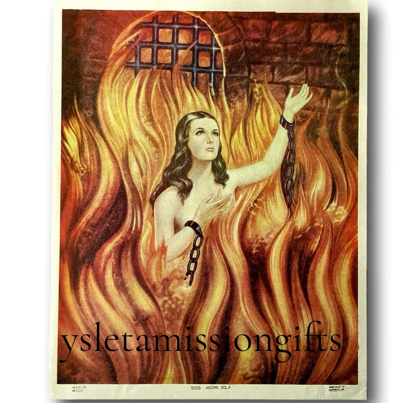 Out-of-print religious image of the Lonely Soul / Ánima Sola devotional print, framed Catholic Christian gift for spiritual reflection.