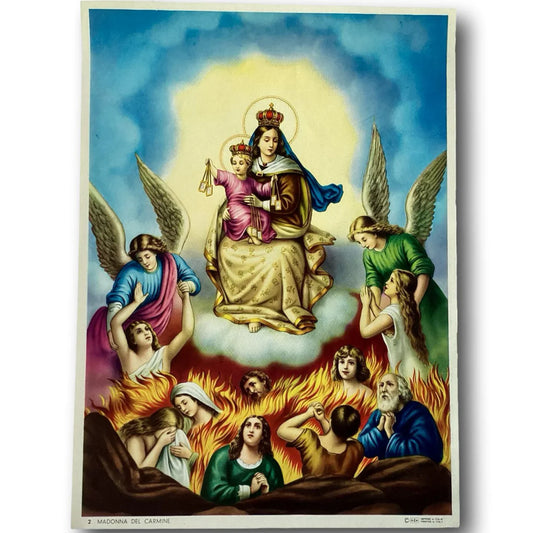 Framed religious print of Our Lady of Mount Carmel with souls, Catholic devotional artwork by Ysleta Mission Gift Shop.