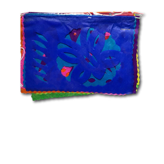 Mini Papel Picado banner with assorted handcut designs, vibrant Mexican paper decorations for festive celebrations.