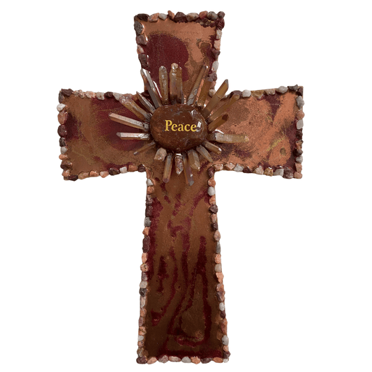 Peace Stone Resin Mosaic Wood Cross – 12x8