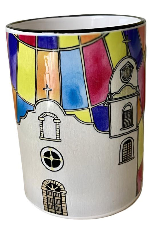 Ysleta Mission Ceramic Mug – 15oz El Paso Stained Glass-Inspired Design