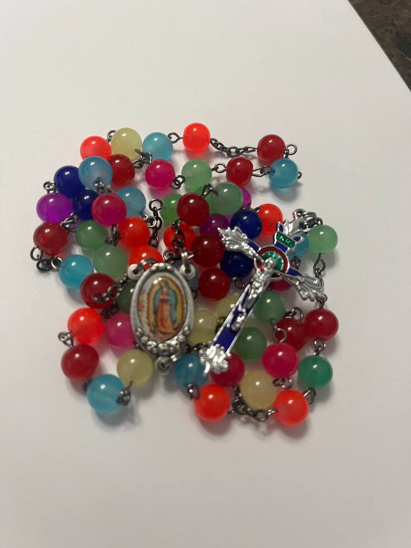 Our Lady of Guadalupe Rosary with Multicolored Glass Beads & Easter Crucifix - Vibrant Faith and Cultural Beauty