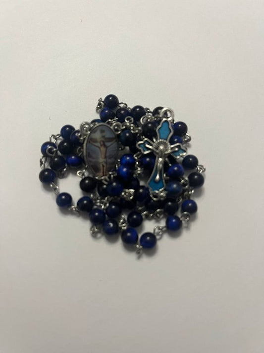 Deep Blue Glass Bead Rosary with Holy Crucifix - Embrace the Reverence and Devotion of Jesus