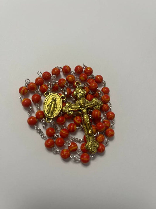 Sunset-Hued Glass Bead Rosary with Golden Crucifix - Radiate Devotion with Every Prayerful Moment