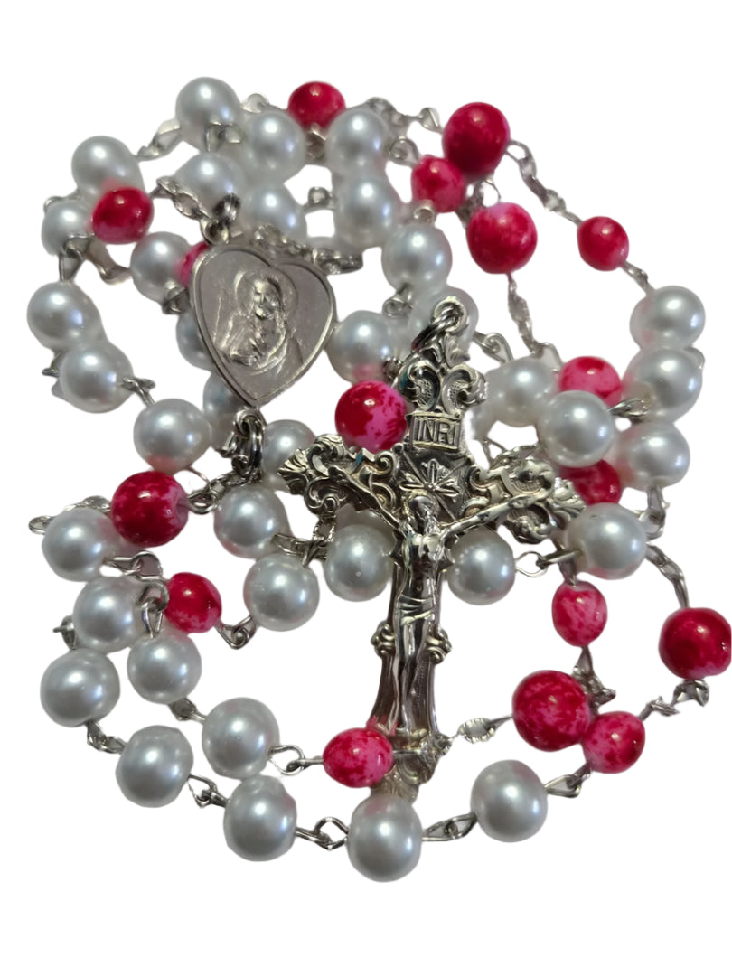 Red & Pearl Glass Rosary for Enhanced Prayer Experience 4X4 2