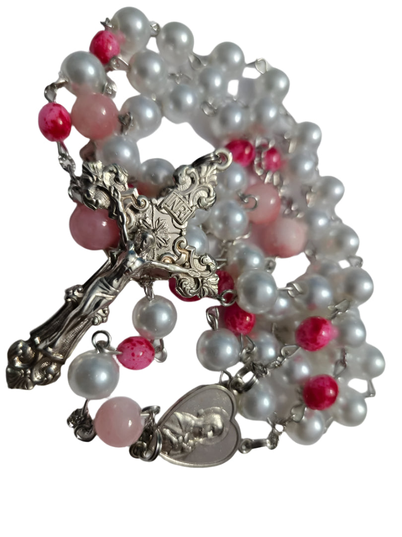 Breathtaking Sensory Rosary with White Pearl & Red Beads 4X4 2