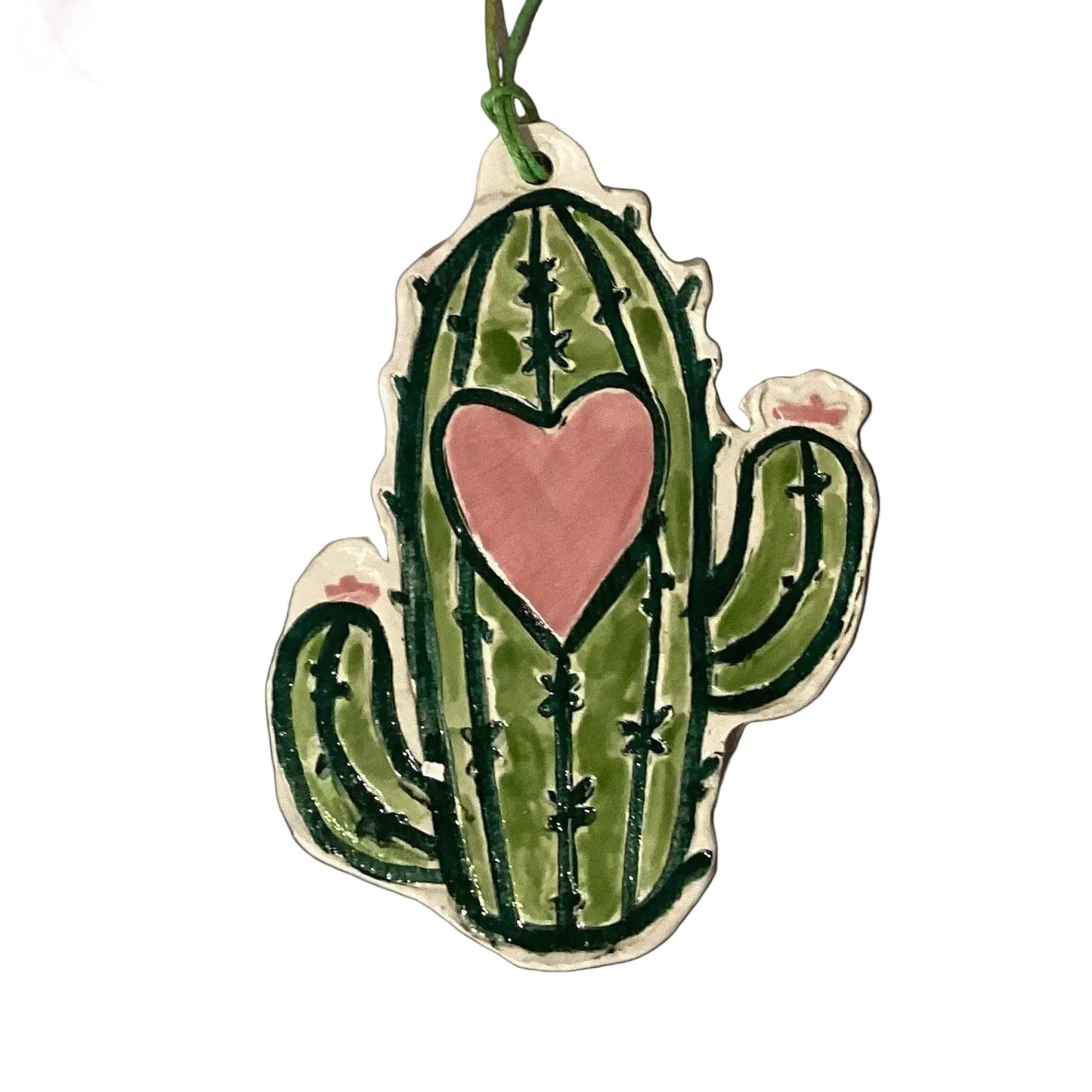 Pink ceramic cactus ornament by Lorena Williams, decorative home and garden accent with a heart-shaped design.