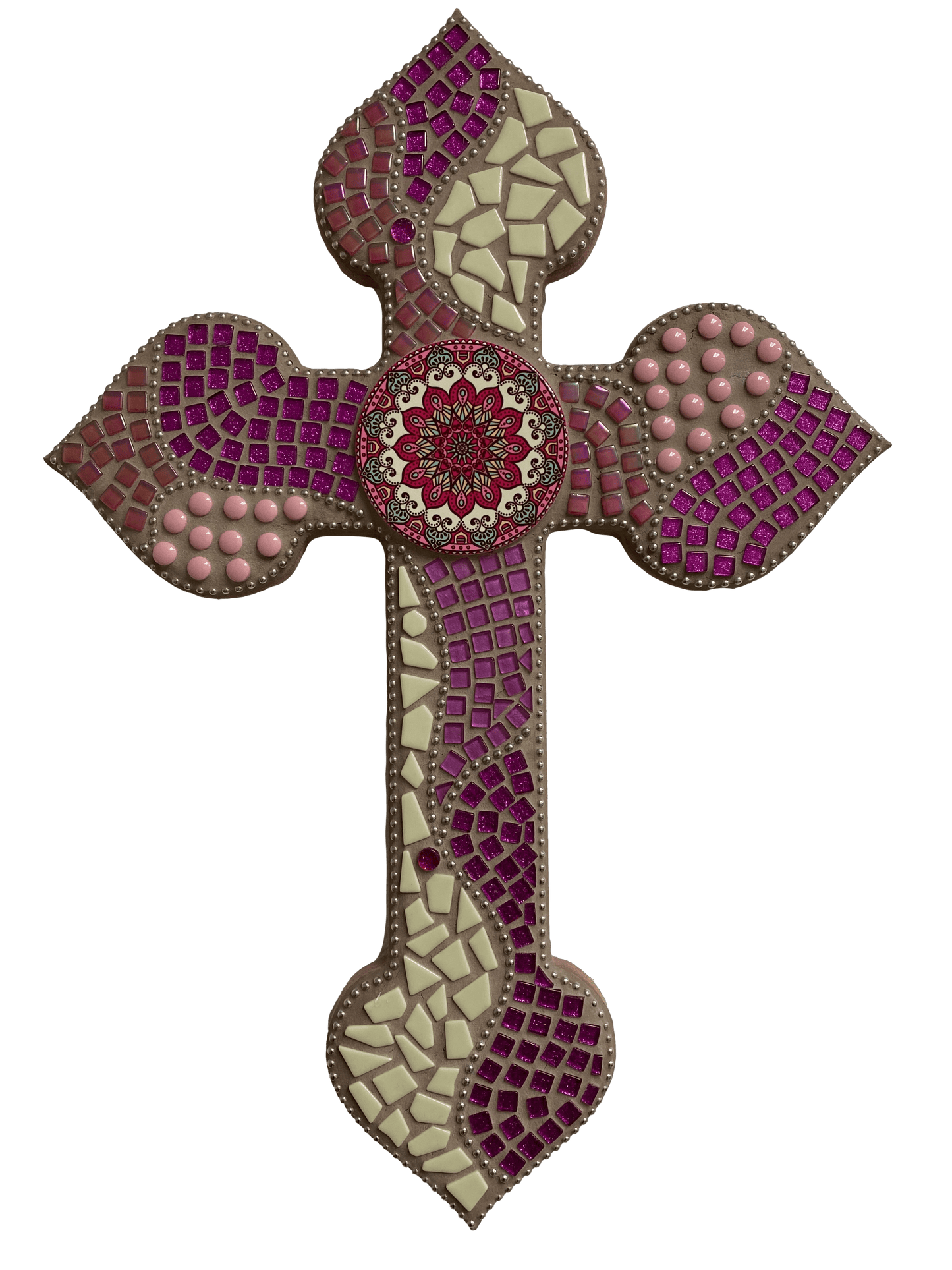 Pink Fuchsia Resin Spade Mosaic Wood Cross – 24.5x16.5