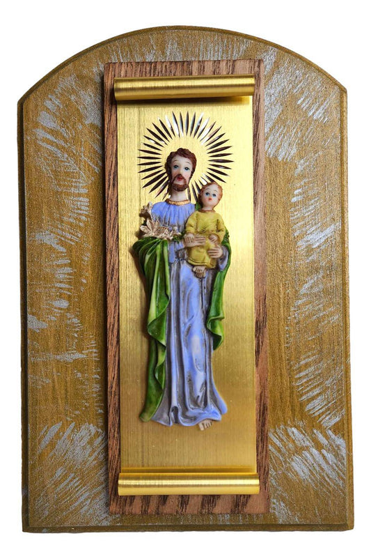 Plaque Saint Joseph Resin On Wood Plaque