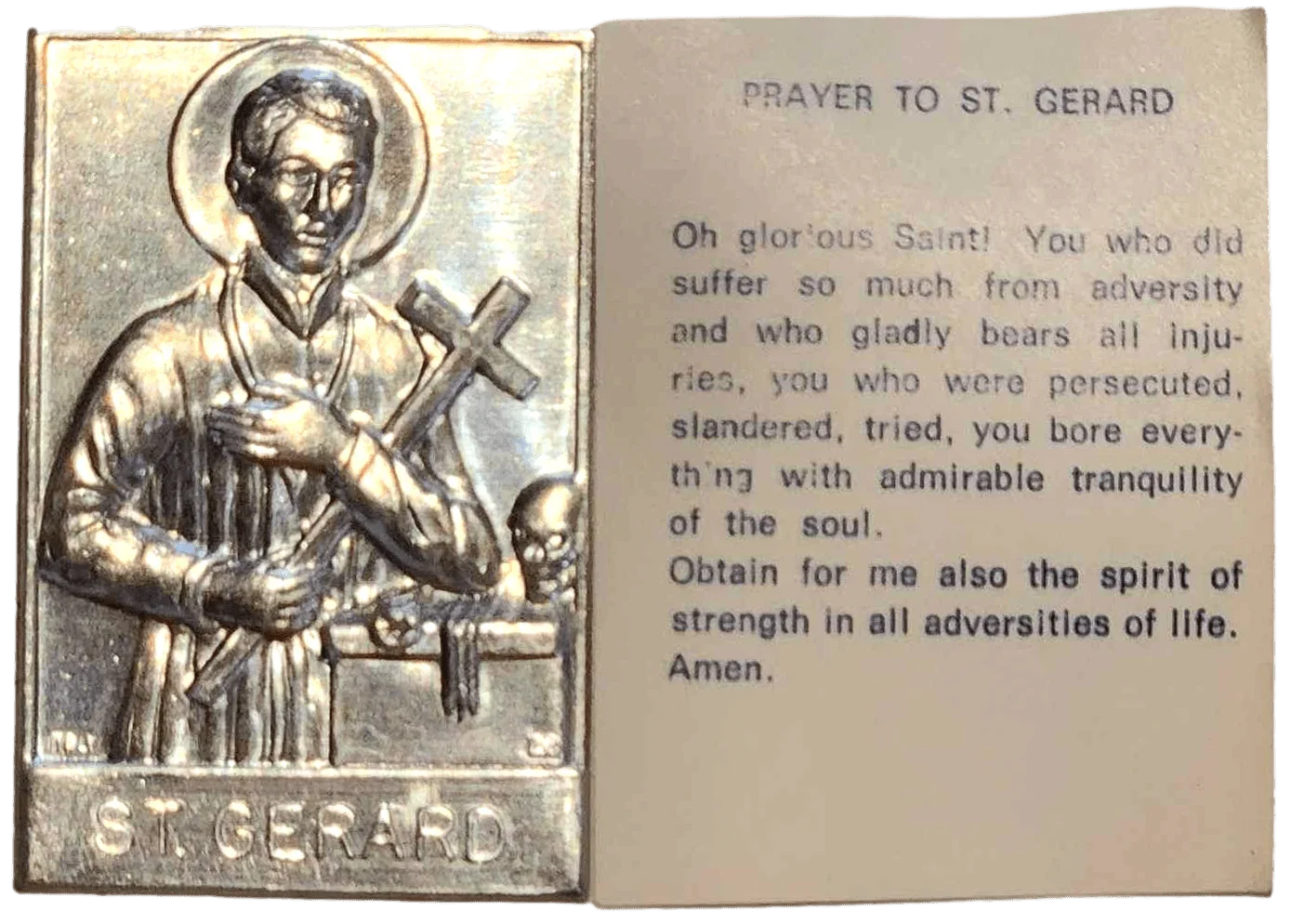 Catholic pocket shrine with Saint prayer plaque booklet, 4x2.5 inches, from Ysleta Mission Gift Shop, new old stock, Christian gift.