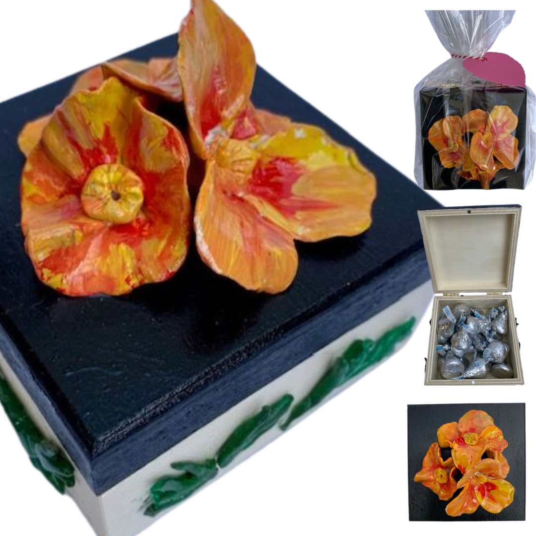 Poppies gift box filled with chocolate kisses Stunning floral artwork paired with sweet treats