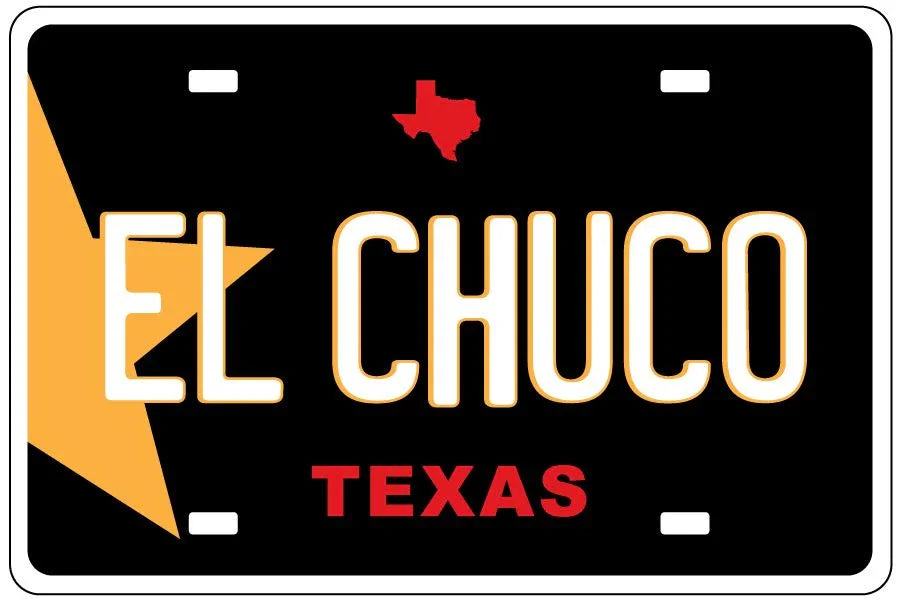 El Chuco license plate postcard by Vanessa Clark, 4x6 El Paso souvenir art card featuring vibrant city imagery.