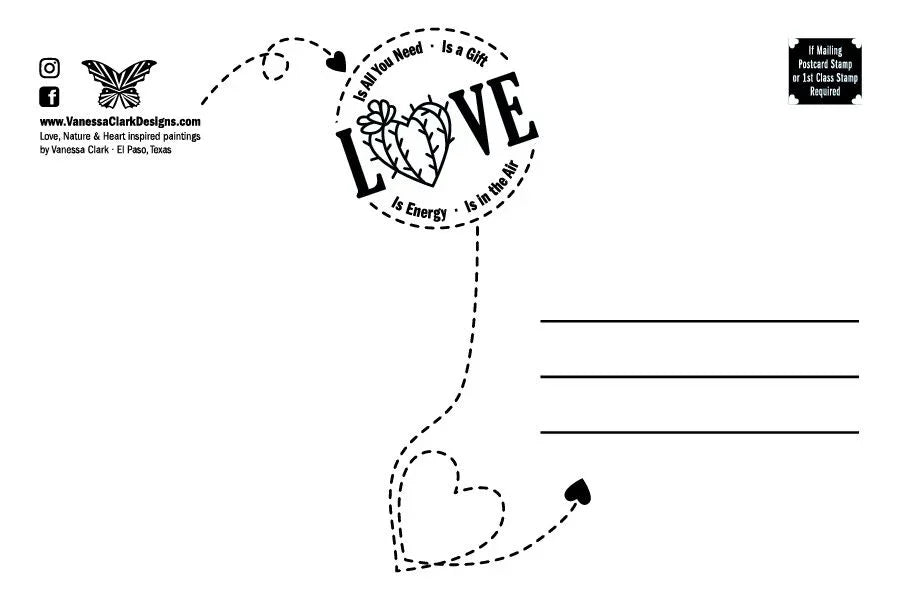 Heart-shaped cactus postcard from Greetings from the Southwest by Vanessa Clark, 4x6 art print on premium cardstock.