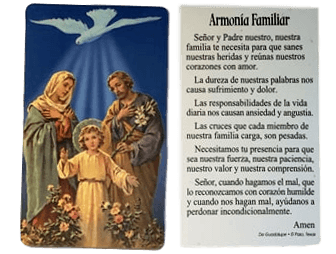 Prayer Card Armonia Familiar SPANISH Mini Pocket Laminated NC