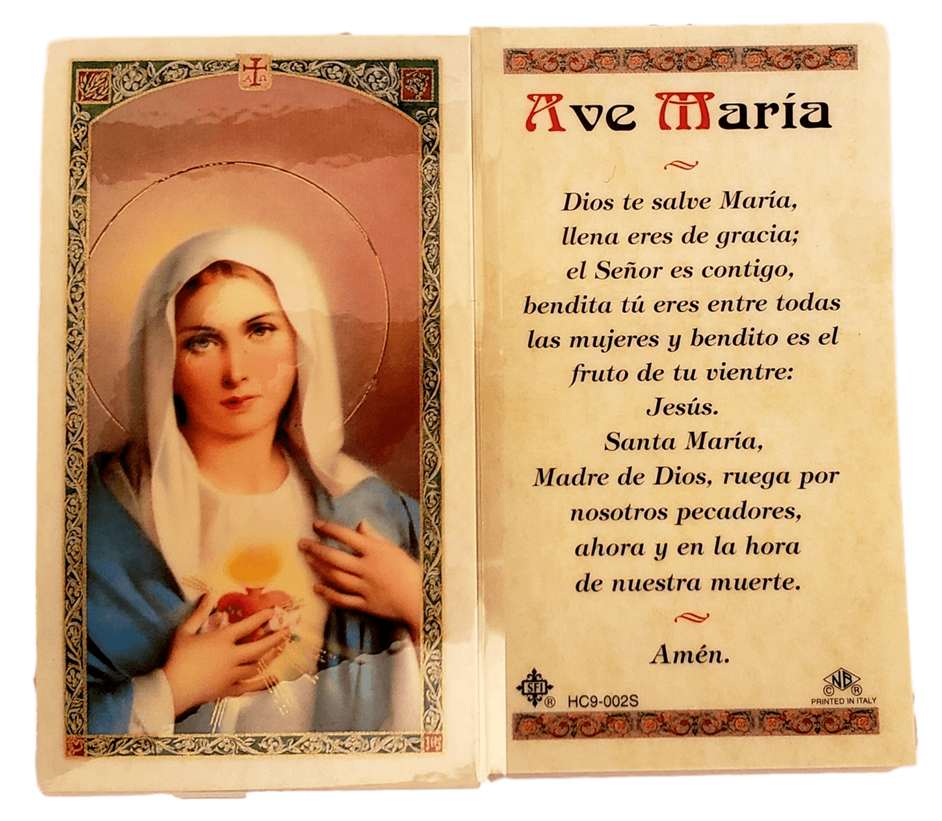 Prayer Card Ave Maria SPANISH Laminated