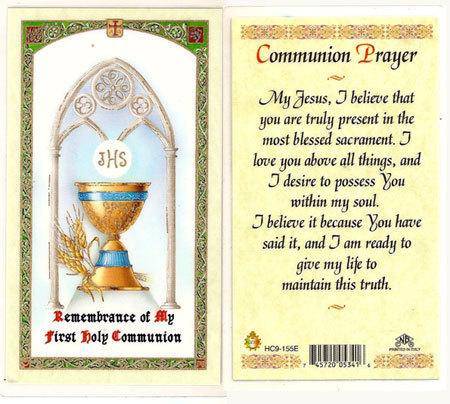 Prayer Card Communion Prayer Remembrance Of My First Holy Communion Laminated HC9-155E