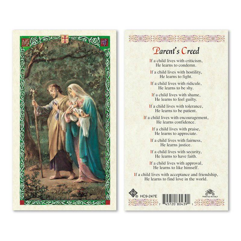 Prayer Card Holy Family Parents Creed Laminated HC9-247E