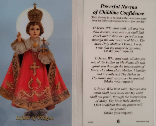 Prayer Card Infant Of Prague Powerful Novena Of Childlike Confidence Laminated HC-IN