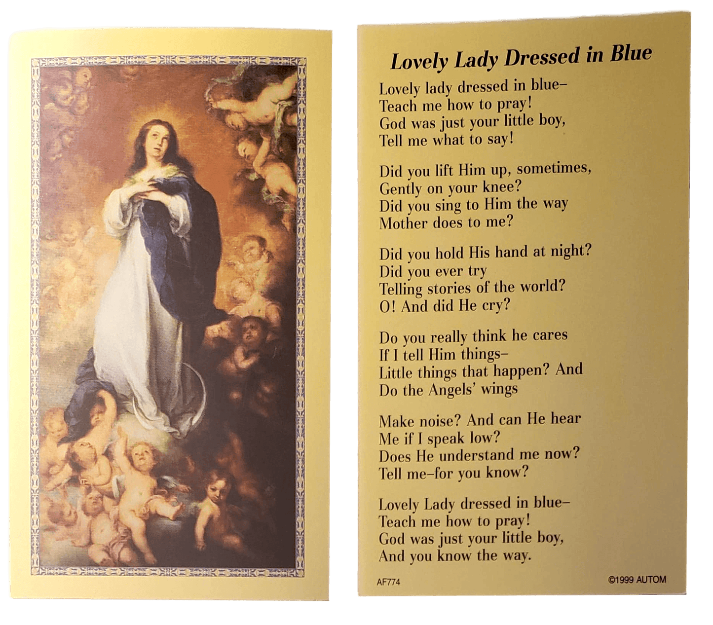 Prayer Card Lovely Lady Dressed In Blue No Laminated AF