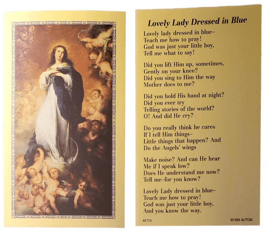 Prayer Card Lovely Lady Dressed In Blue No Laminated AF