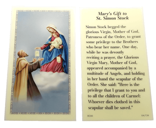 Prayer Card Mary's Gift To Saint Simon Stock Laminated BC