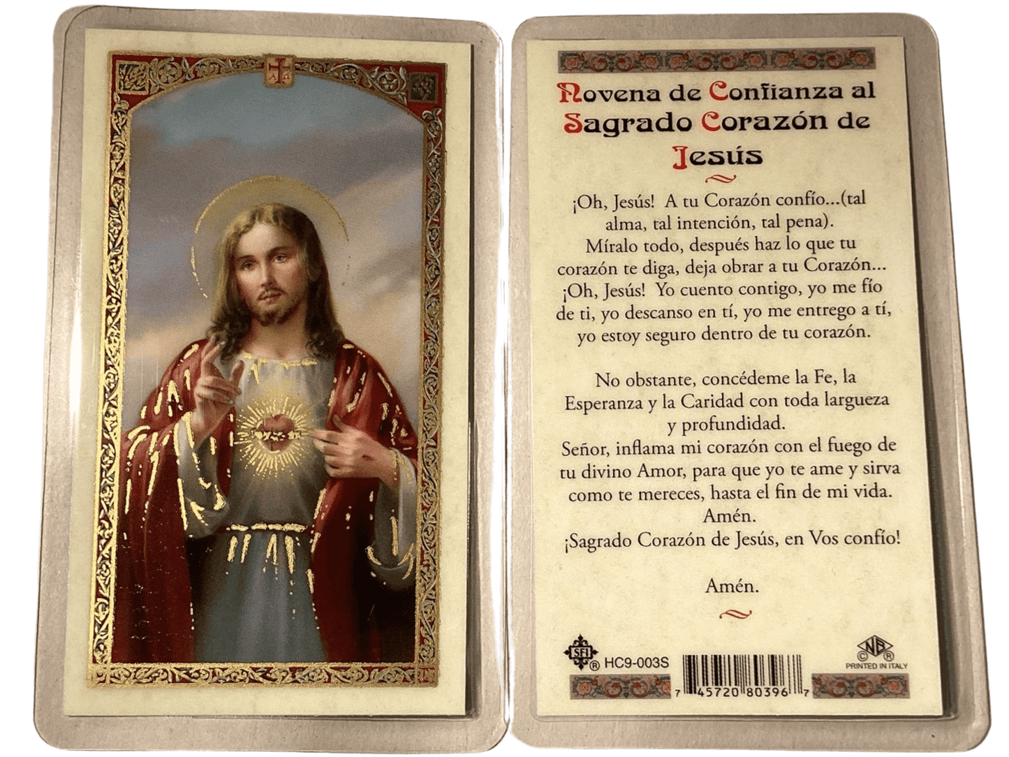 Prayer Card Novena de Confianza al Sagrado Corazon de Jesus SPANISH Laminated