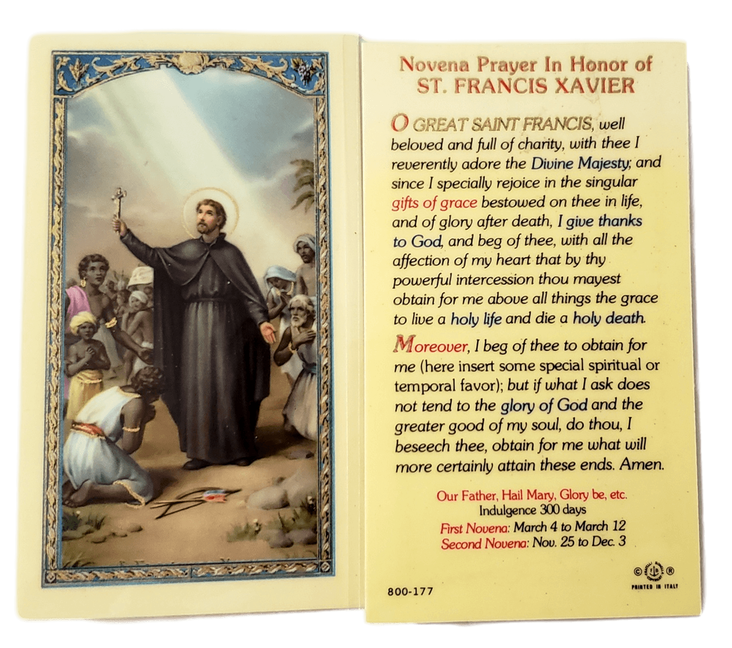 Prayer Card Novena Prayer In Honor Of Saint Francis Xavier Laminated