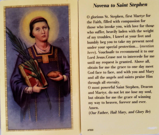 Prayer Card Novena Saint Stephen Laminated AF