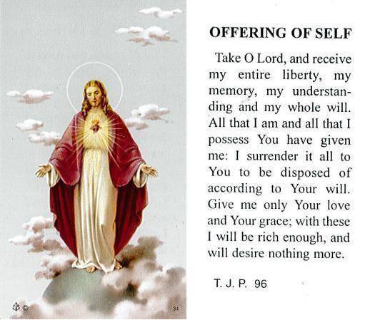 Prayer Card Offering Of Self Take O Lord Laminated TJP