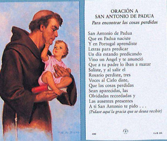 Prayer Card Oracion A San Antonio De Padua Para Encontrar Las Cosas Perdidas SPANISH Laminated JB CO