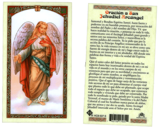 Prayer Card Oracion A San Jehudiel Arcangel SPANISH Laminated HC-S