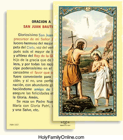 Prayer Card Oracion A San Juan Bautista SPANISH Laminated