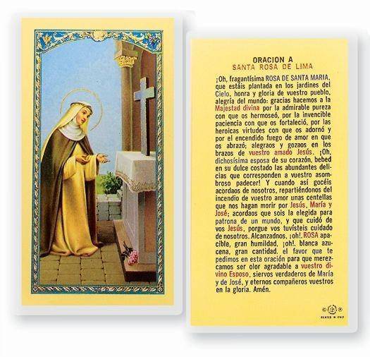 Prayer Card Oracion A Santa Rosa De Lima SPANISH Laminated