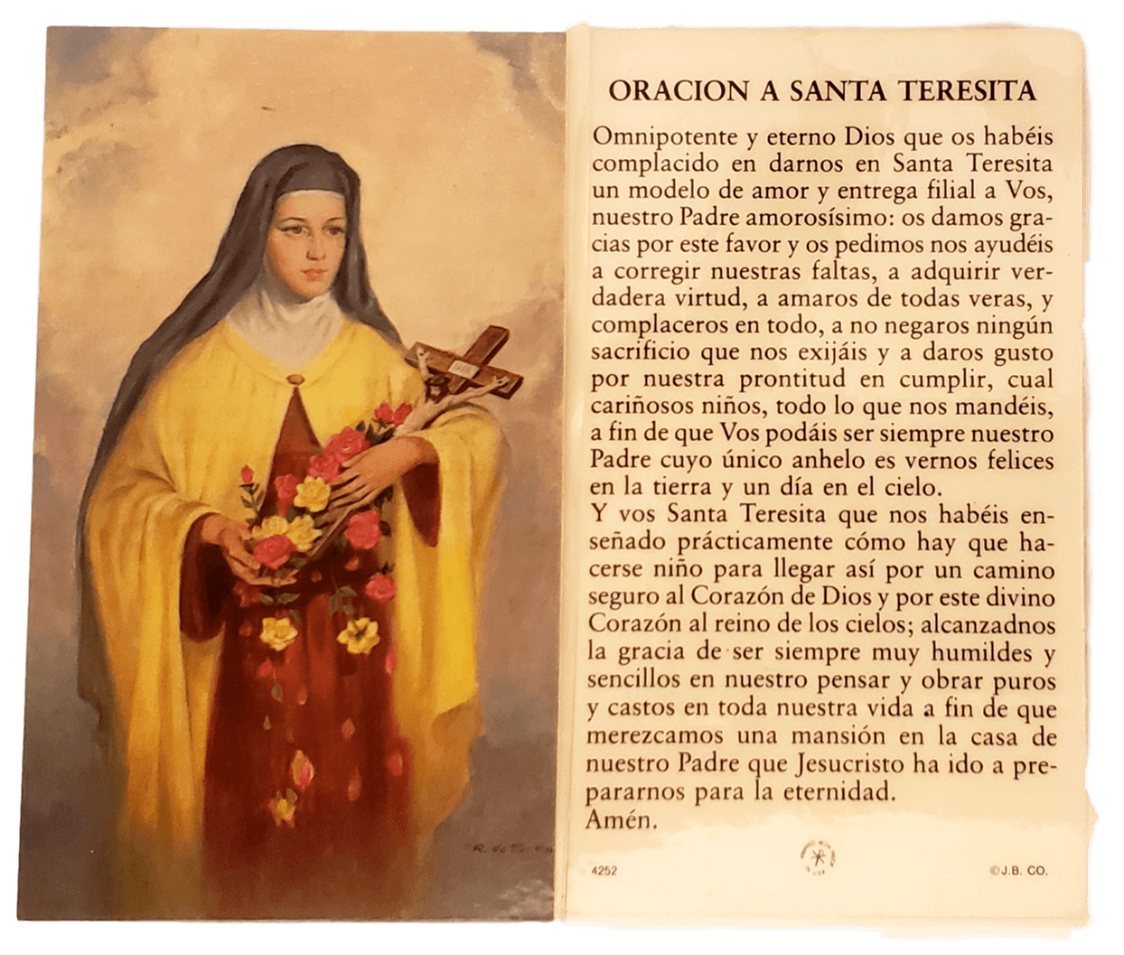 Prayer Card Oracion A Santa Teresita SPANISH Laminated