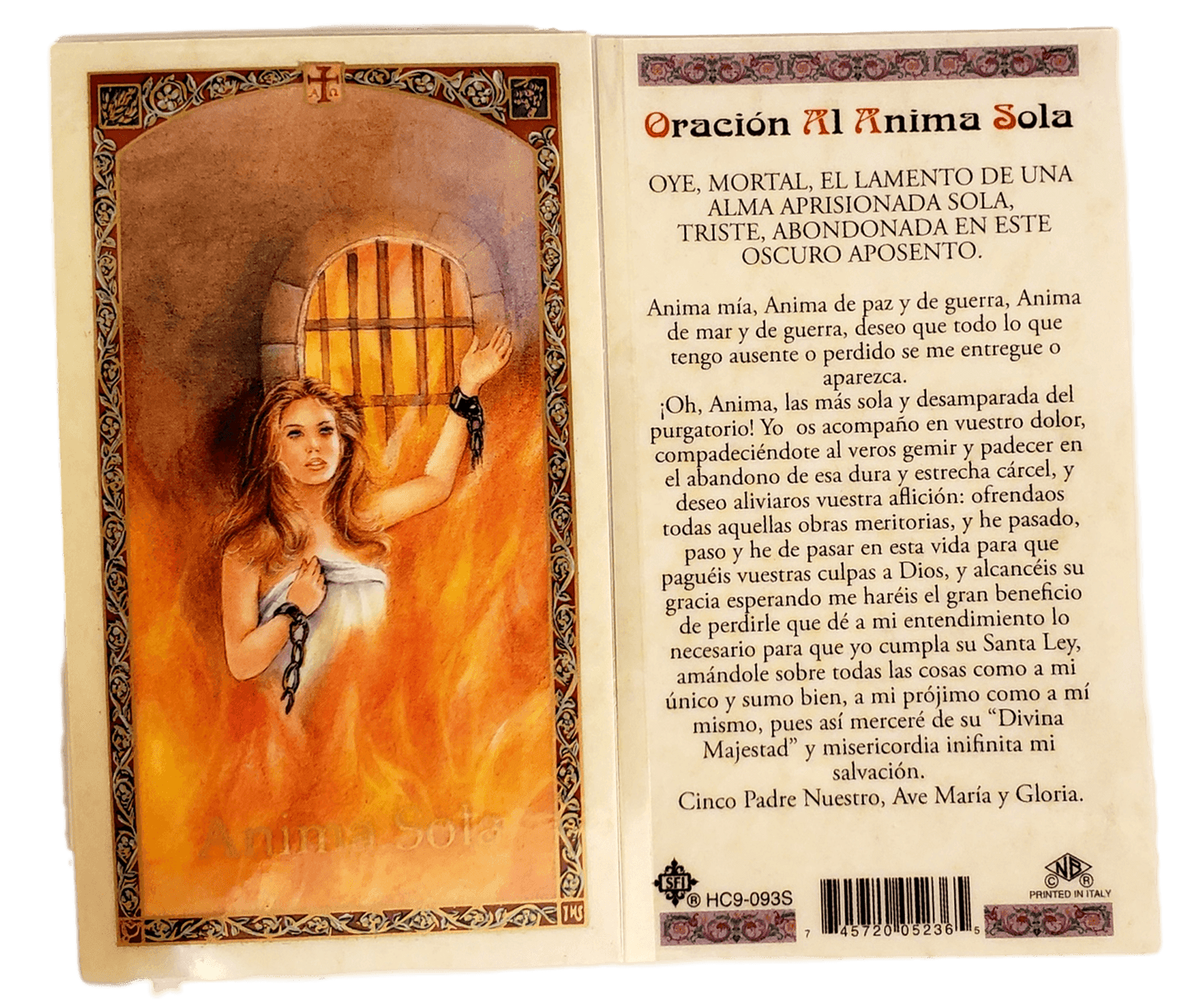 Prayer Card Oracion Al Anima Sola SPANISH Laminated HC9-093S