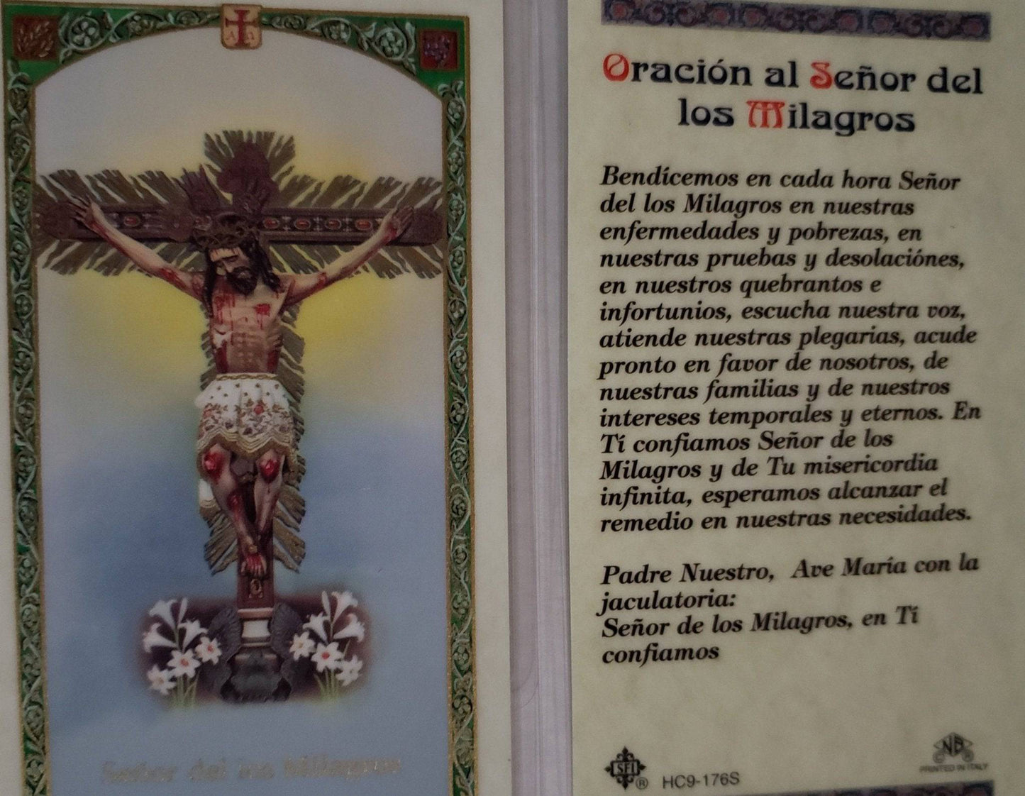 Prayer Card Oracion Al Senor Del Los Milagros SPANISH Laminated HC-S