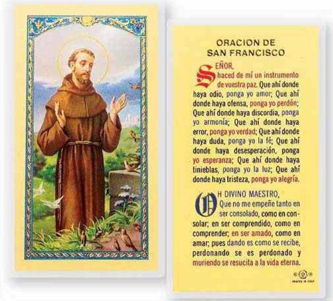 Prayer Card Oracion De San Francisco SPANISH Laminated