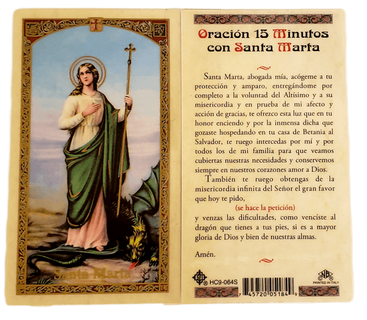 Prayer Card Oracion Minutos Con Santa Marta SPANISH Laminated HC9-064S