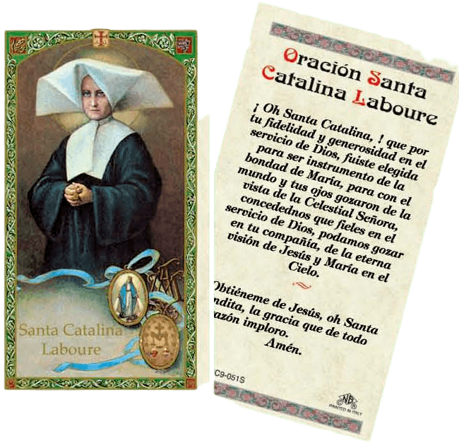 Prayer Card Oracion Santa Catalina Laboure SPANISH Laminated HC9-051S