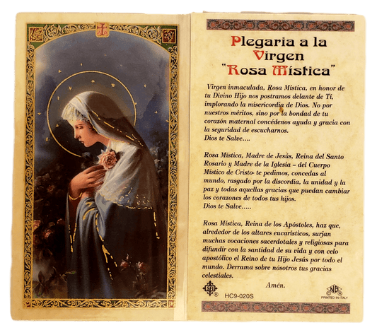 Prayer Card Plegaria A La Virgen Rosa Mistica SPANISH Laminated HC9-020S