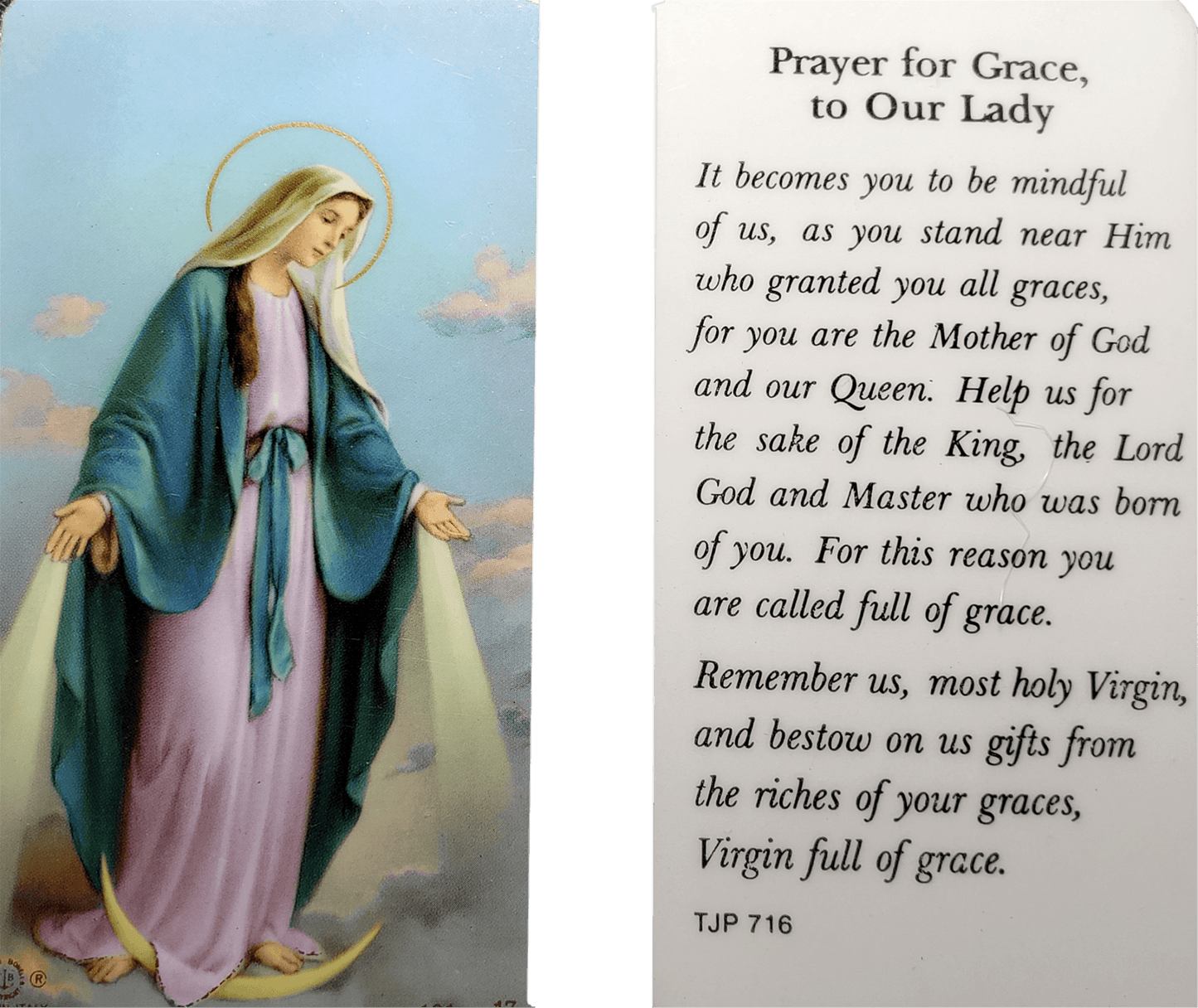 Prayer Card Prayer For Grace To Our Lady Laminated TJP