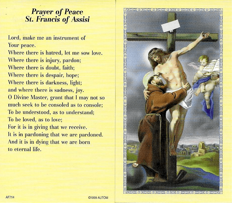 Prayer Card Prayer Of Peace Saint Francis Of Assisi No Laminated AF