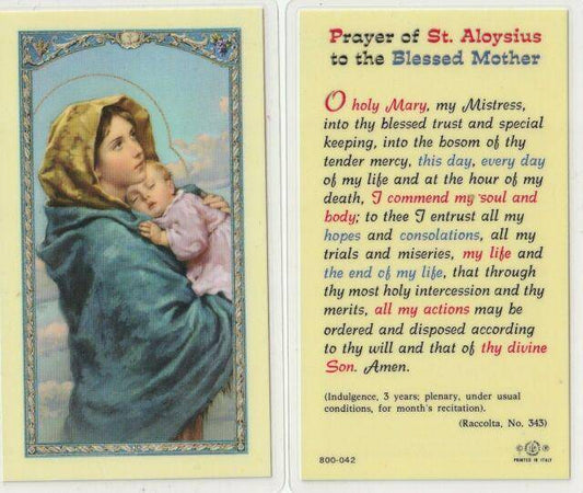 Prayer Card Prayer Of Saint Aloysius To The Blessed Mother Laminated